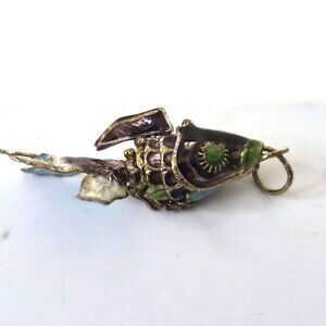 VTG Articulated Cloisonné Koi Fish Pendant Charm – Chocolate Enamel w/Green eyes